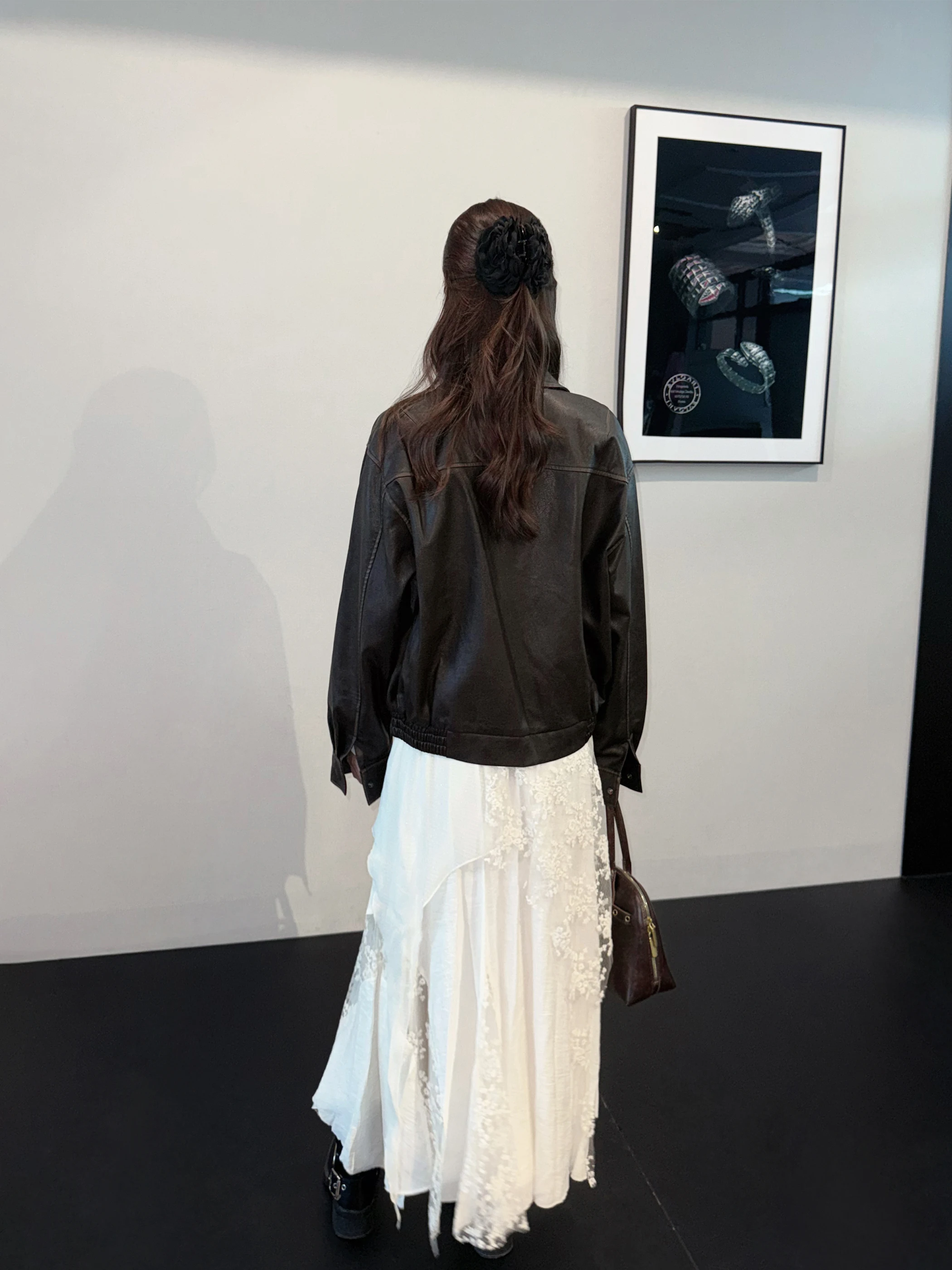 Aassss American Retro Kurze PU-Lederjacke für Damen, lockere Passform, modische Oberbekleidung mit Reißverschlusskragen, reguläre Ärmel