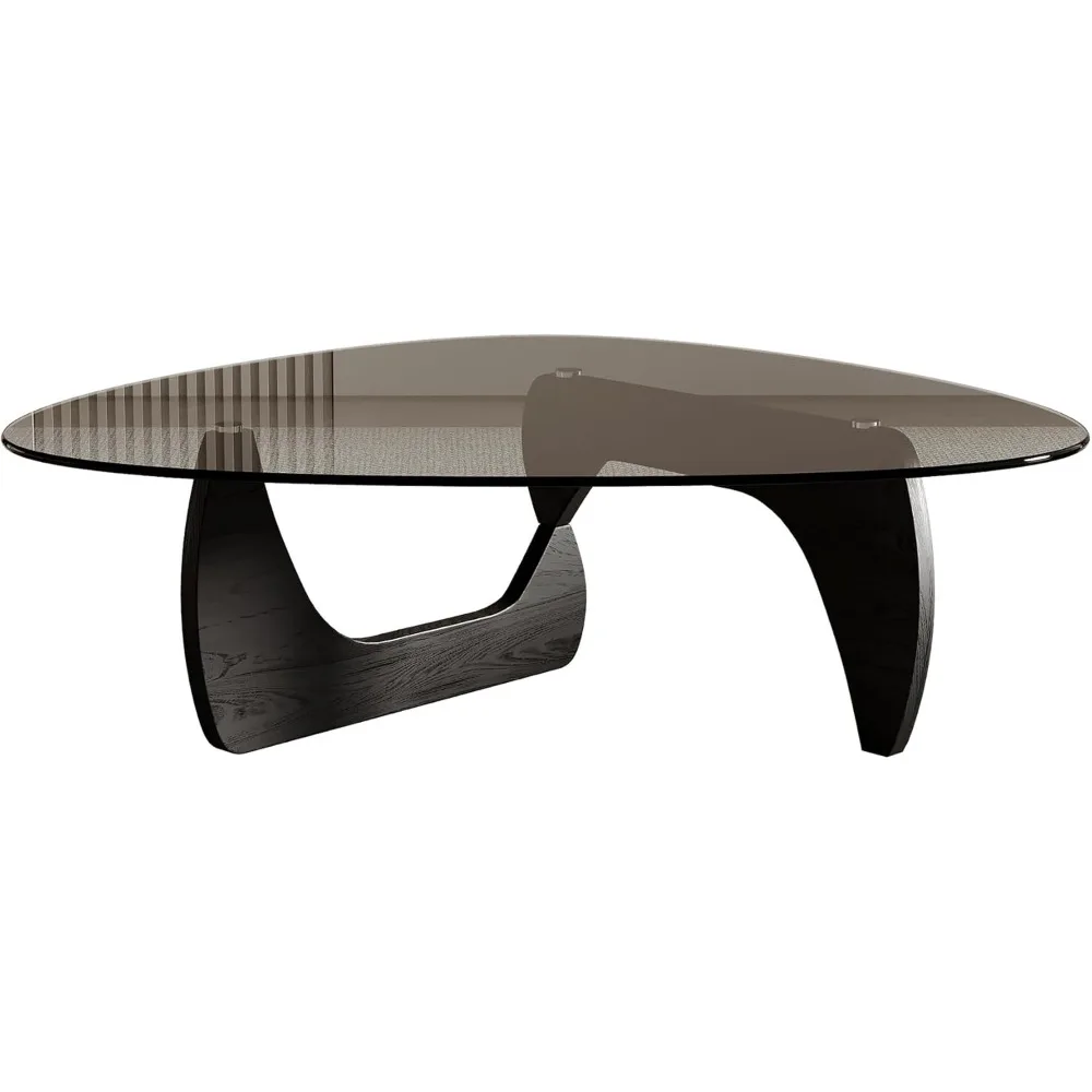 Modern Triangle Glass Coffee Table, 42.5 x 28.5 x 16.1, Black for Living Room
