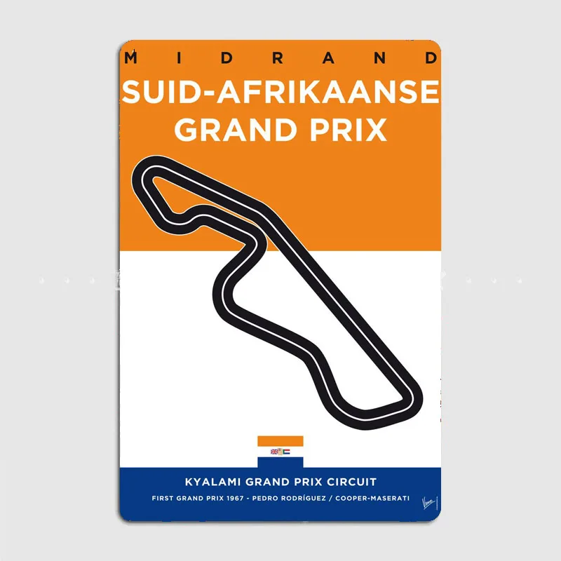 F1 Racing Track Midrand Suid-Afrikaanse Grand Prix Kyalami Prix Circui Metal Sign Poster Garage Room Wall Decor Tin Home Decor