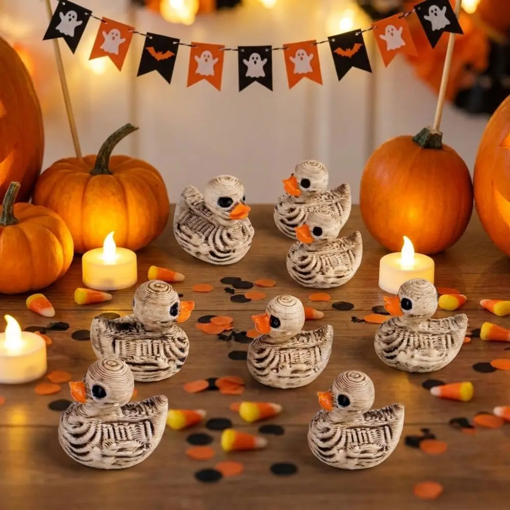 Gothic Style Halloween Skeleton Duck Statue Scary Duck 3D Printed Skull Duck Figurines Plastic Halloween Decorations view 2