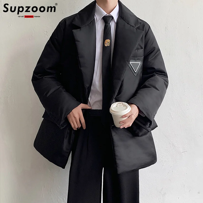 Supzoom New Arrival Top Fashion Winter Applique Suit Collar Large Letters Plaid Loose Warm Cotton Padded Coat Casual Jackets