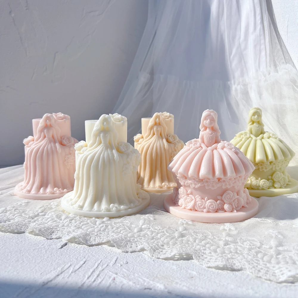 

Two Designs Beautiful Girl Doll Cake Art Silicone Mold Princess Wedding Dress Cake Shape Candle Mold Valentine's Day Gift