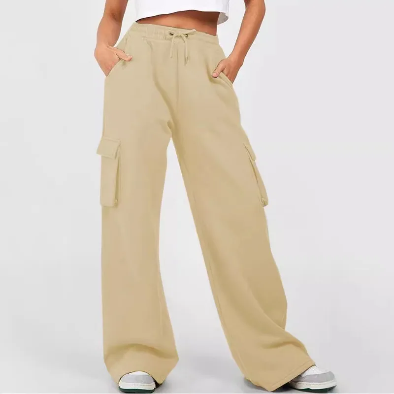 Women Solid Drawstring Cargo Sweatpants Loose Wide Leg Casual Sports Trousers Multi Color Autumn Winter Daily Pants