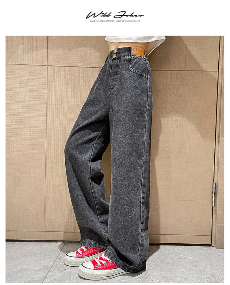 Retro-Isolierte Jeans für Teenager-Mädchen, Herbst-Winter, Lässige Mode, Kinder Weite Gerade Denim-Hosen, Warme Schulhosen für Kinder – Detail 9
