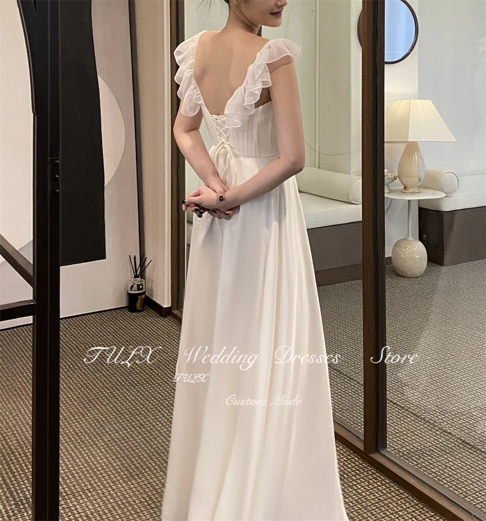 TULX Korea Ruffles Round Neck Wedding Dresses Travel Photography Classic Custom Made Chiffon Bride Gowns Long Plus Size 웨딩드레스