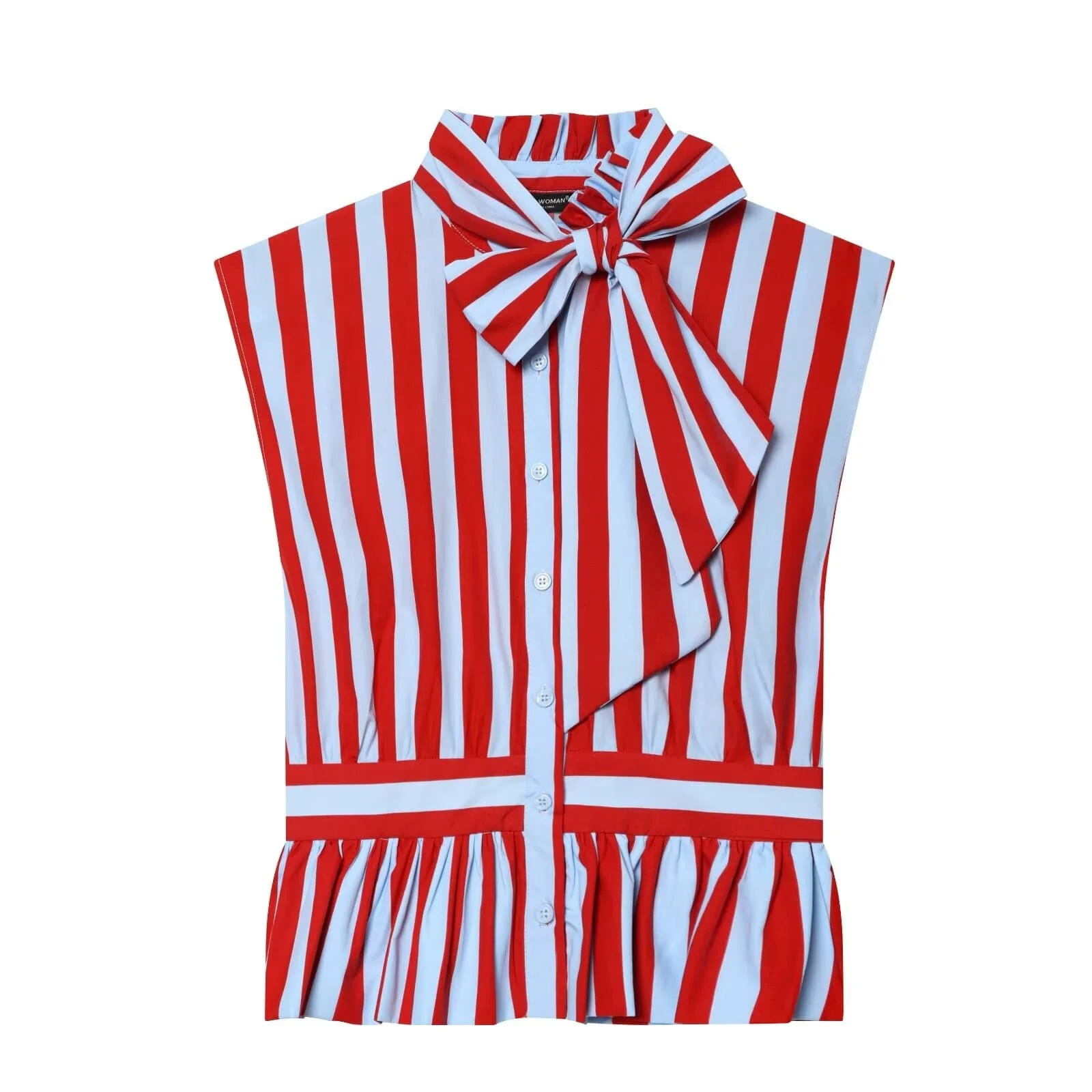 BSAY Streetwear Gestreiftes Hemd für Damen Neu 2026 mit Schleifenkragen Ärmellose Blusen Rüschensaum Knopfleiste Schicke Damen-Oberteile Mujer – Detail 2
