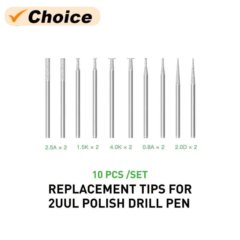 2UUL 10pcs/set Replacement Tips for Polish Drill Pen  Polishing Pen Universal Polishing Head Mobile Phone Chip Repair Tools Set