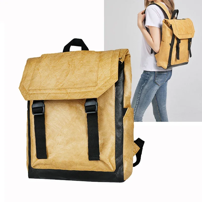 Female DuPont Paper Backpack Eco Friendly Contrast Color Backpack for Men and Women Large Capacity Simple Travel Backpack