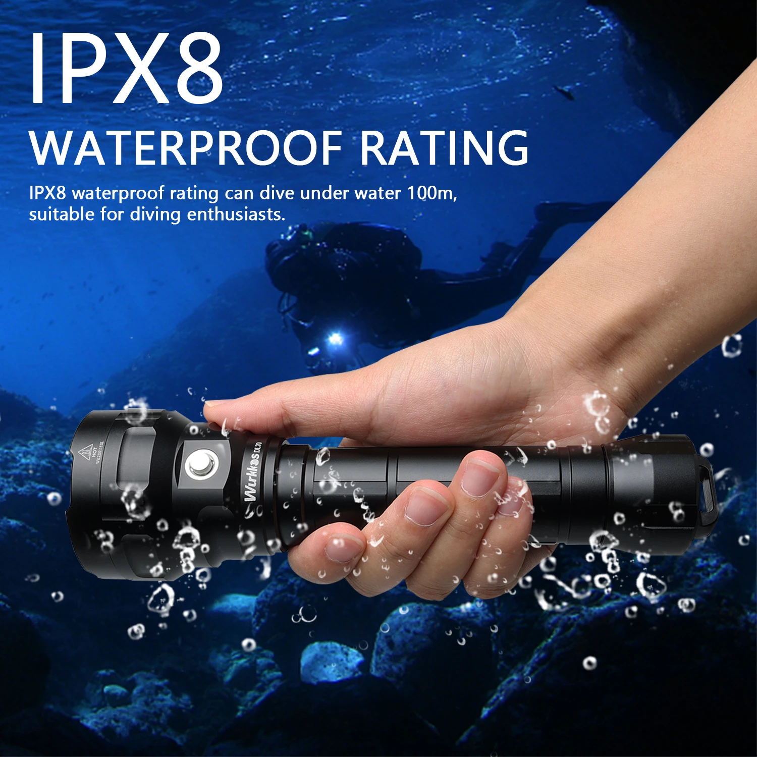 Wurkkos DL70 Scuba Diving Flashlight Ultra-Bright Dual 26650 Battery 13000 Lumens IPX8 Waterproof LED Light 4*XHP50B 4 Modes
