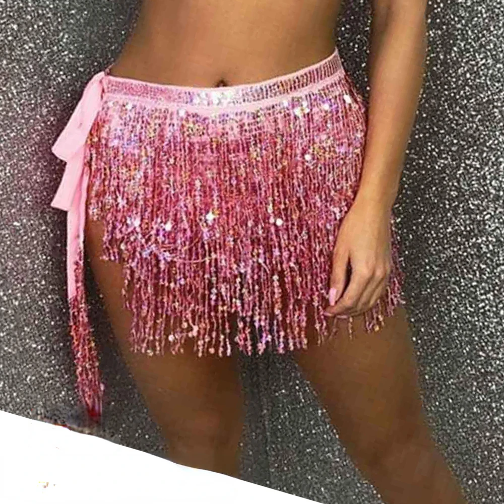 Sequin Fringed Skirt for Women Belly Dance Skirt Accessories Sequin Fringed Bohemian Belt Scarf Waist Chain Bellydance Show