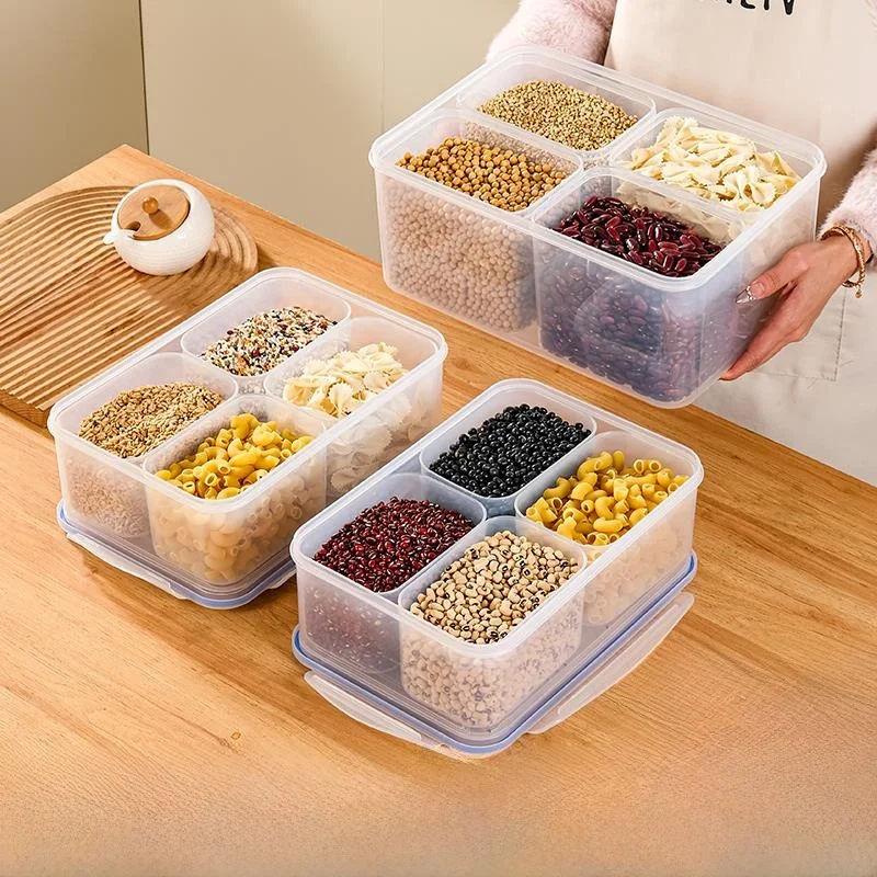 

Контейнер для хранения на кухне: для риса, чеснока, лука, имбиря. Набор из четырех герметичных контейнеров для холодильника.