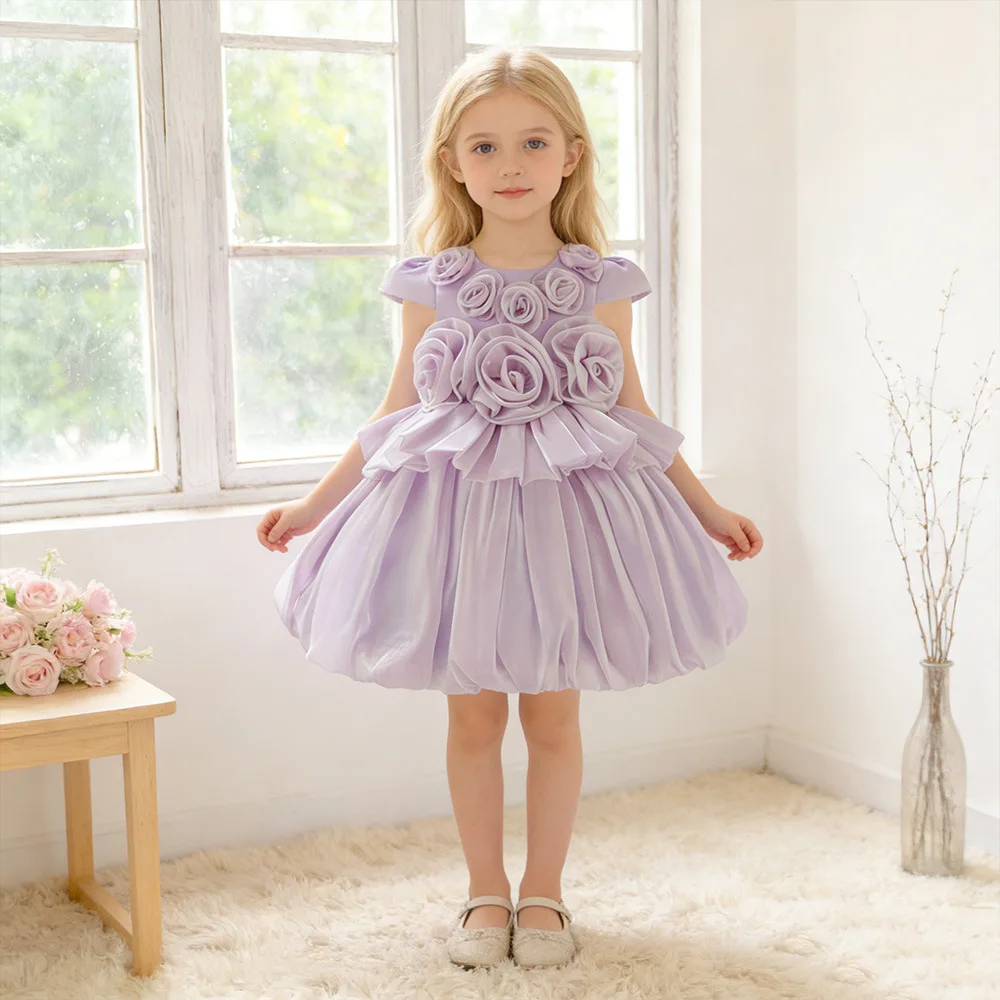 

Летние платья HETISO для девочек с цветочным принтом, фиолетовое детское платье принцессы для дня рождения, свадебное платье для девочек, костюм для выпускного бала