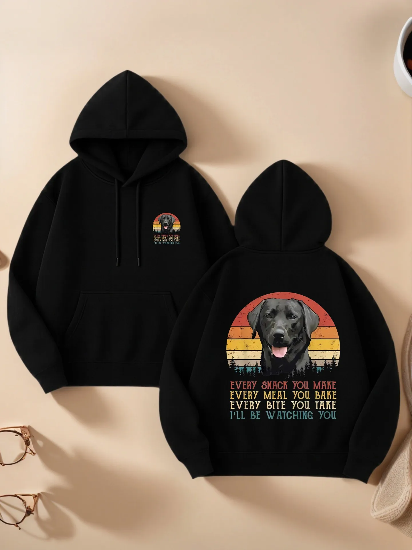 

Graphic Hoodie Women, Dog Print, Vintage Aesthetic, Fleece, Casual Everyday Wear, For Teens