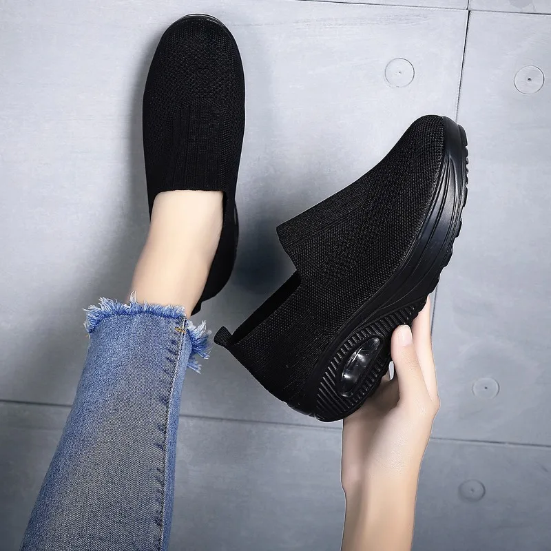 Summer Fashion Women Vulcanized Sneakers Platform Solid Color Flat Ladies Shoes Casual Breathable Wedges Ladies Walking Sneakers