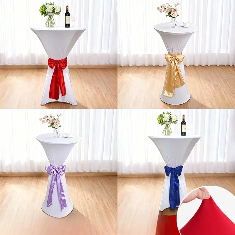 60/80x110cm Multi-color Stretch Round Tablecloth Cocktail Spandex Elastic Table Cloth Bar Hotel Wedding Party White Table Cover