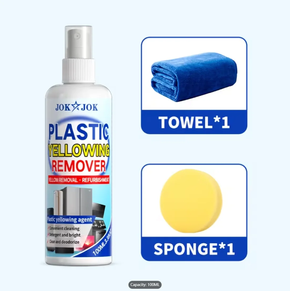 Spray Quita-Amarilleos de Plástico de 100 ml, Revive al Instante los Muebles y Electrodomésticos Amarillentos del Hogar