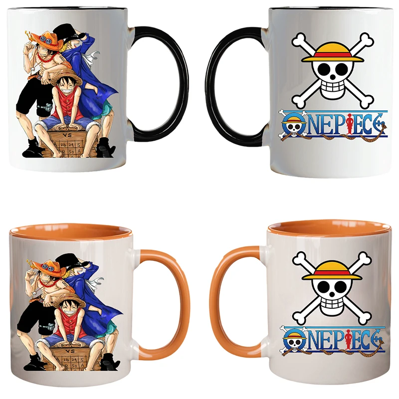 11oz Anime ONE PIECE Creative Cartoon Luffy Ceramic Mug ACE Sabo High-value Cute Kawaii Office Coffee Milk Tea Cup Gift Male