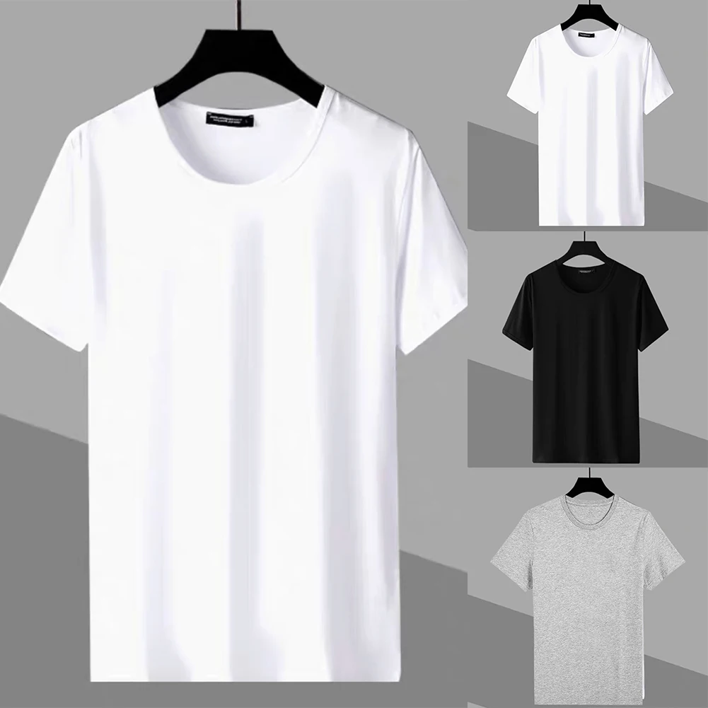 Fashion Solid T-shirts Men Round Neck Tops Summer Short Sleeve Shirts Casual Slim Fit Tee Top Male Breathable Clothing