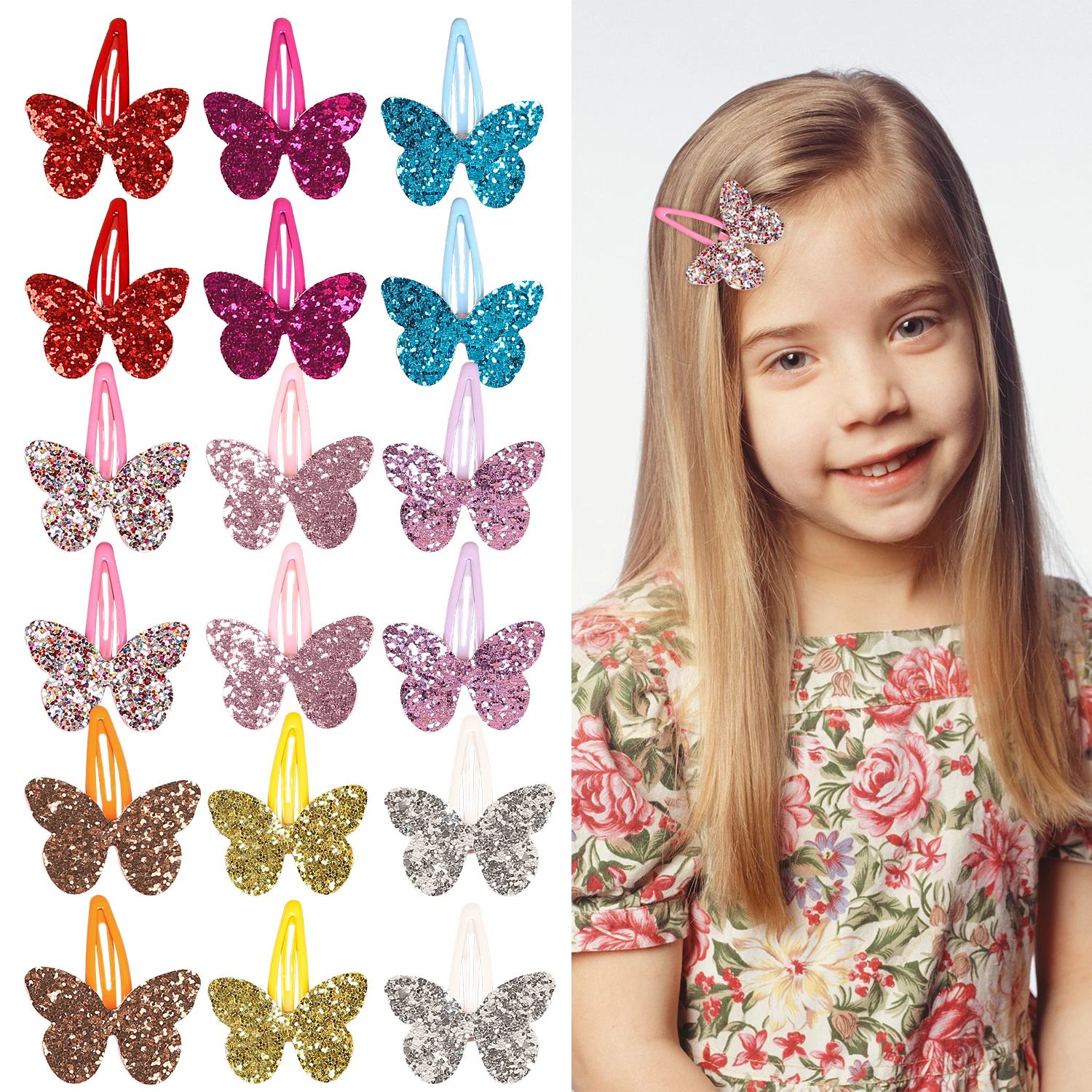 

18/36 шт., блестящие заколки для волос в форме бабочки с блестками для девочек, яркие цвета, заколки, зажимы для женщин, детские аксессуары для волос