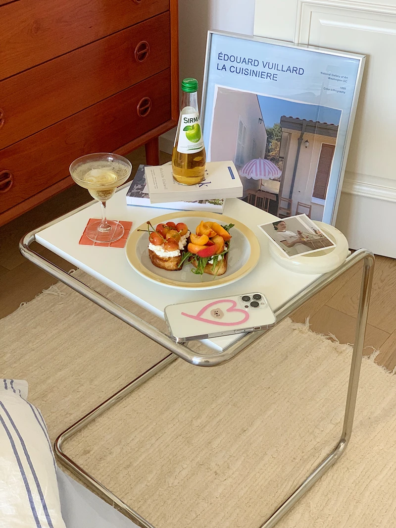 Stainless steel stackable side table, minimalist  , bedside storage cabinet, sofa, H-shaped