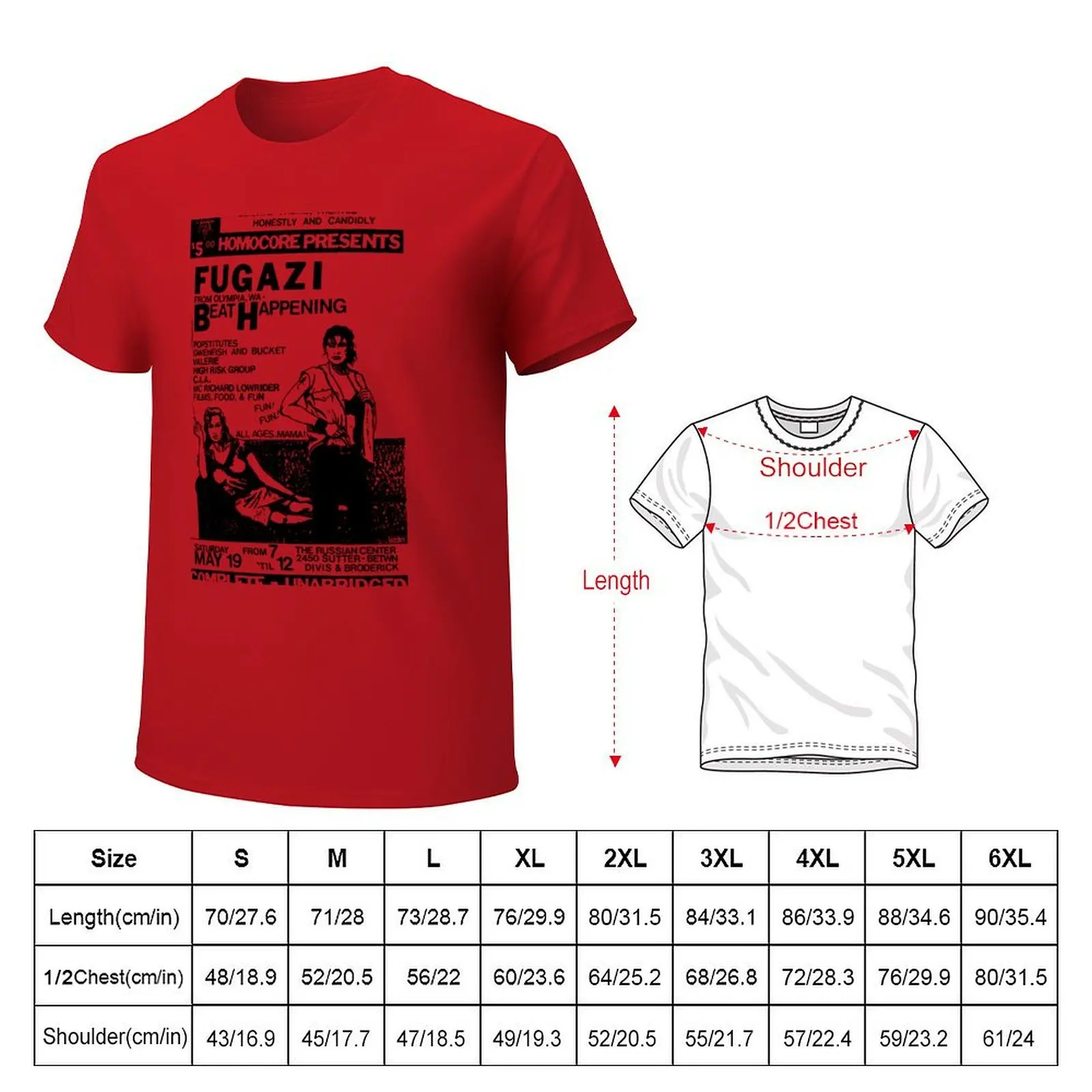 Fugazi Beat Happening Gig Poster T-Shirt customizeds cute clothes sublime hippie clothes big and tall t shirts for men