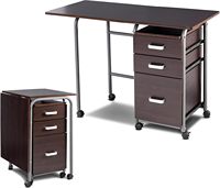 Folding Computer Desk with 3 Drawers and Wheels,with Metal Frame,Space Saving Desk,Folding Desk for Small Spaces,105 x 50 x 75cm