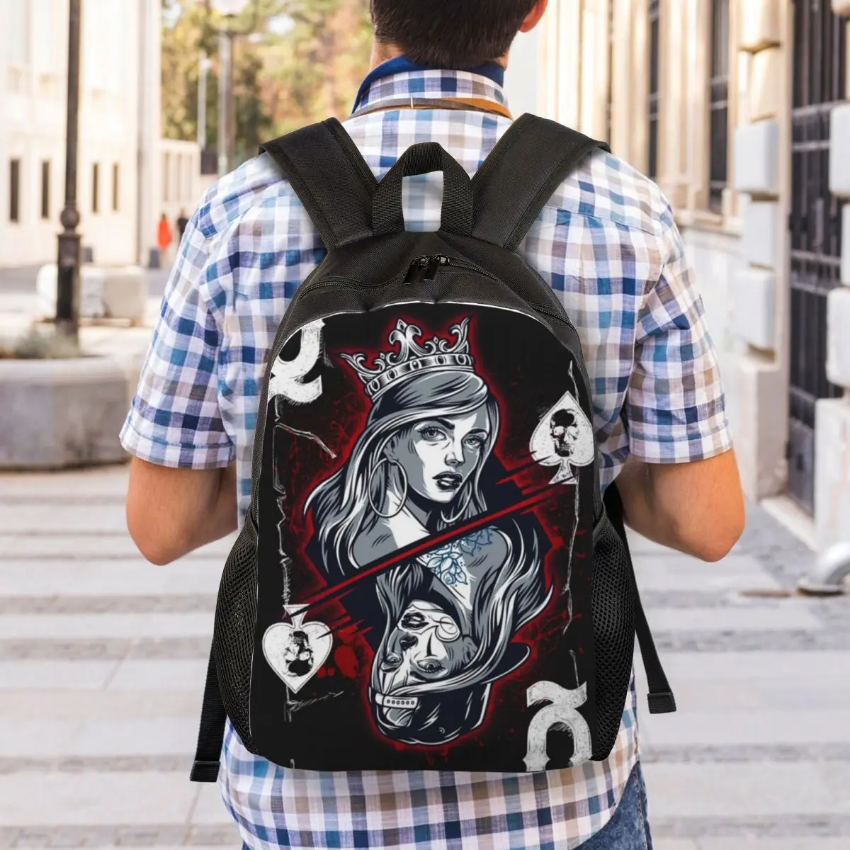 Mochila de póker Vintage Queen Of Spades personalizada para hombres y mujeres, mochila escolar impermeable para la universidad, mochilas con impresión
