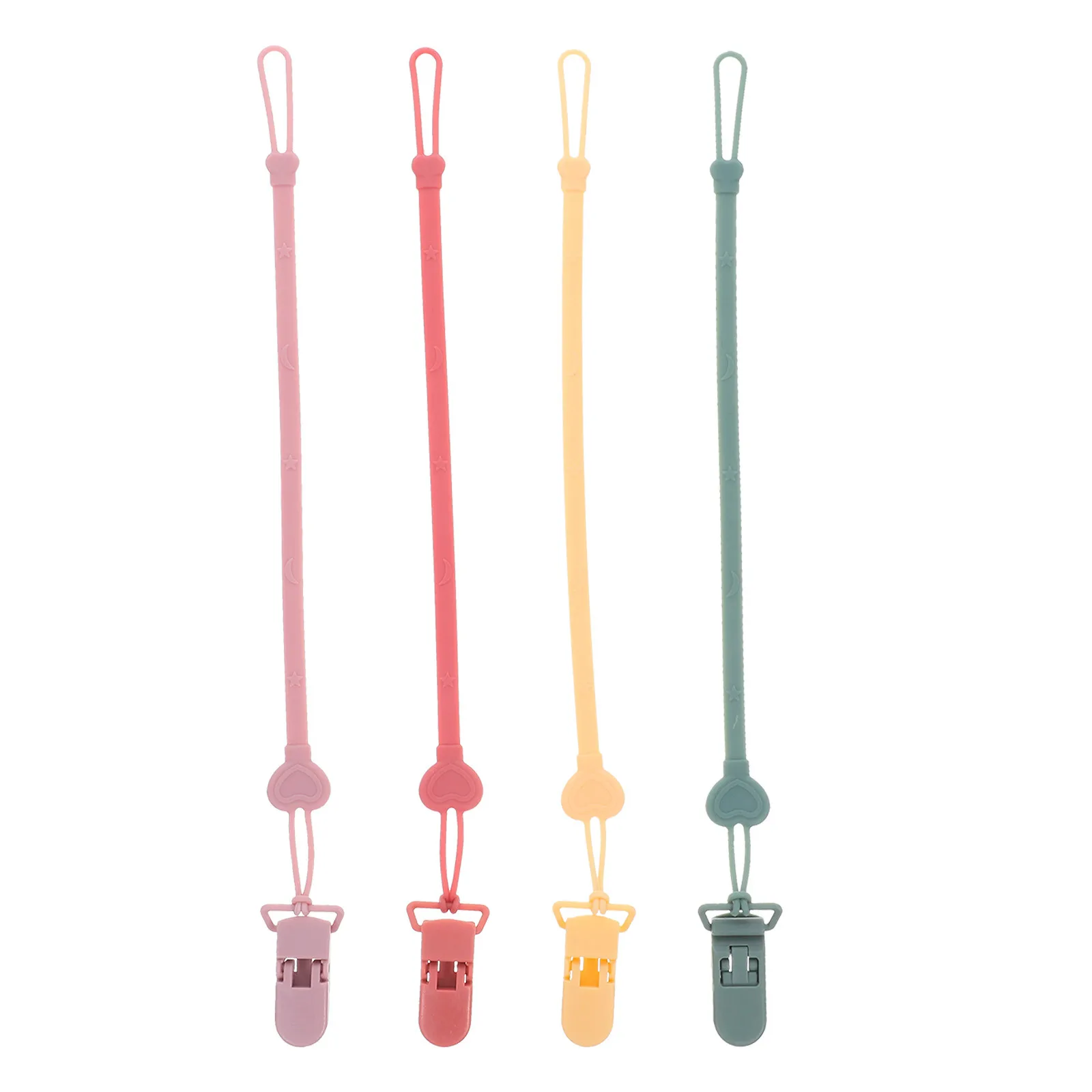 

4Pcs Silicone Baby Pacifier Holder Heart Shaped Soft Anti-Lost Clip for Infant Teething Home Travel Soother Chain