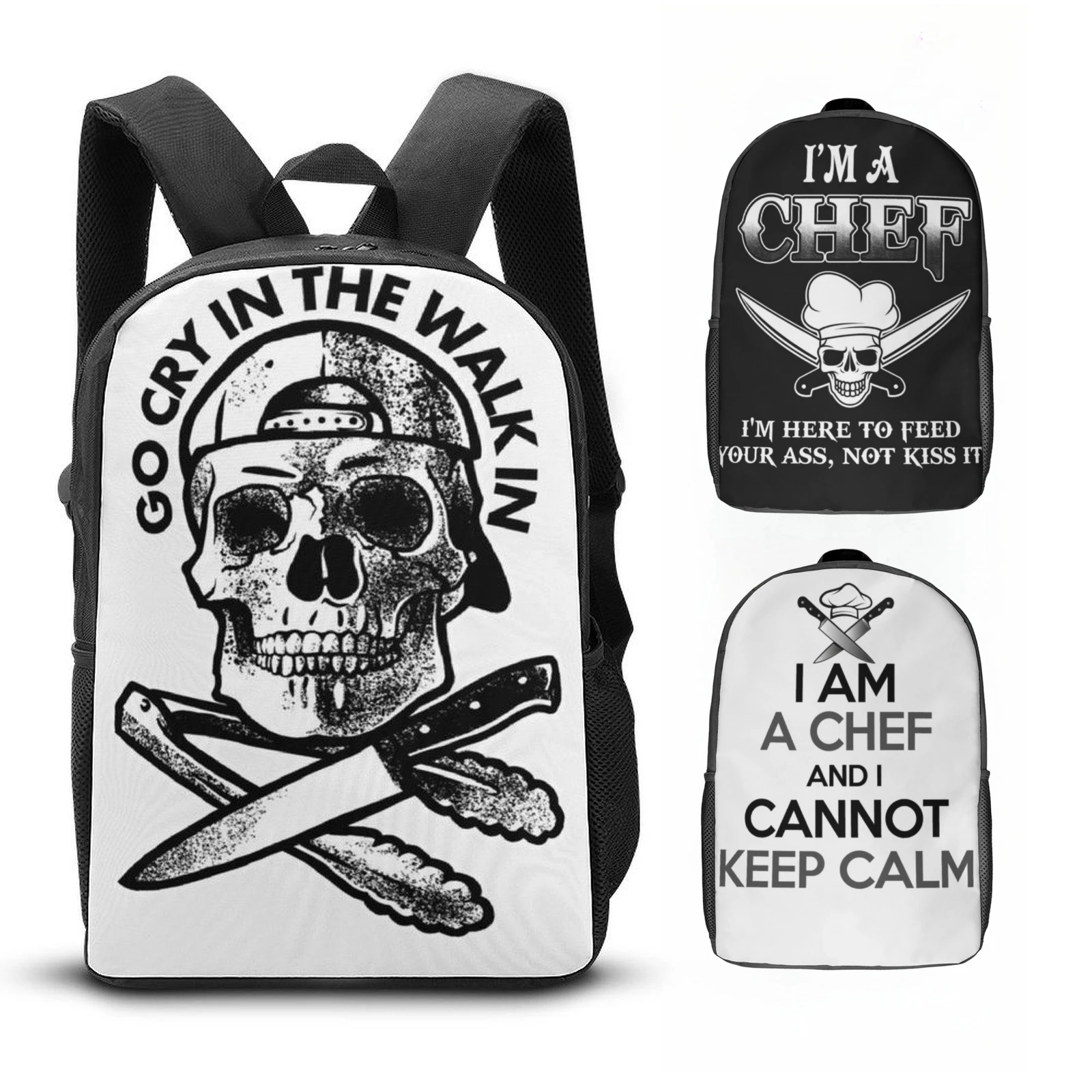 

Go Cry In The Walk In Backpack Skull Chef Print School Backpacks Oxford School Bags Teenager Kids Rucksack Women Men Travel Bag