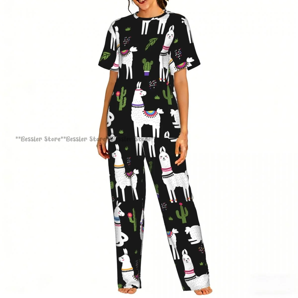 

Женские пижамные комплекты, одежда для отдыха и сна, ночная одежда с короткими рукавами с изображением альпаки, ламы и кактуса