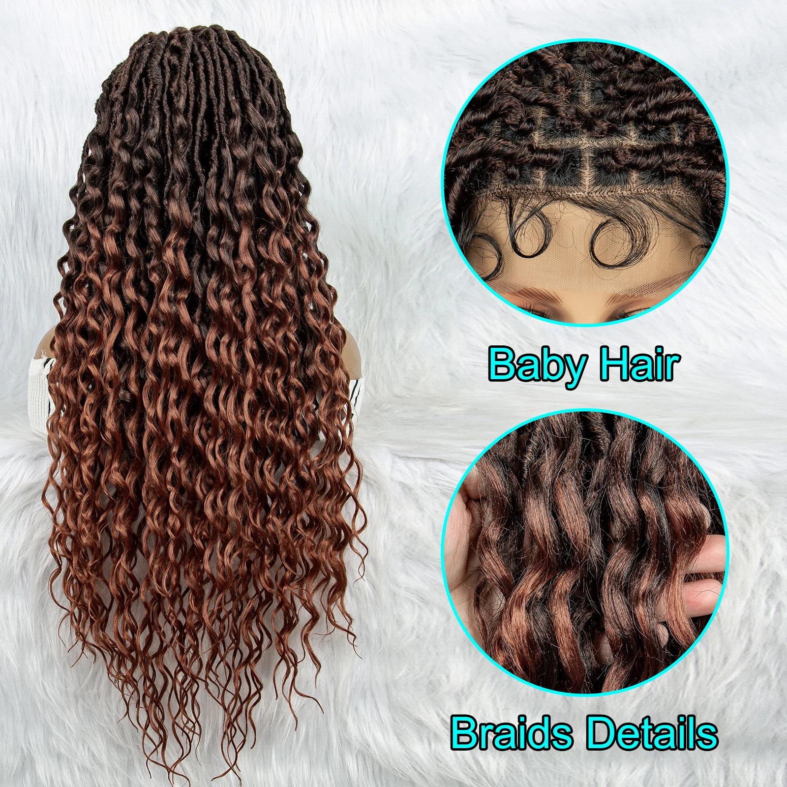 Synthetic Full Lace Wig Braided Wigs For Black Women 28 Inches Braiding Hair Knotless Box Braids Wigs With Water Wave