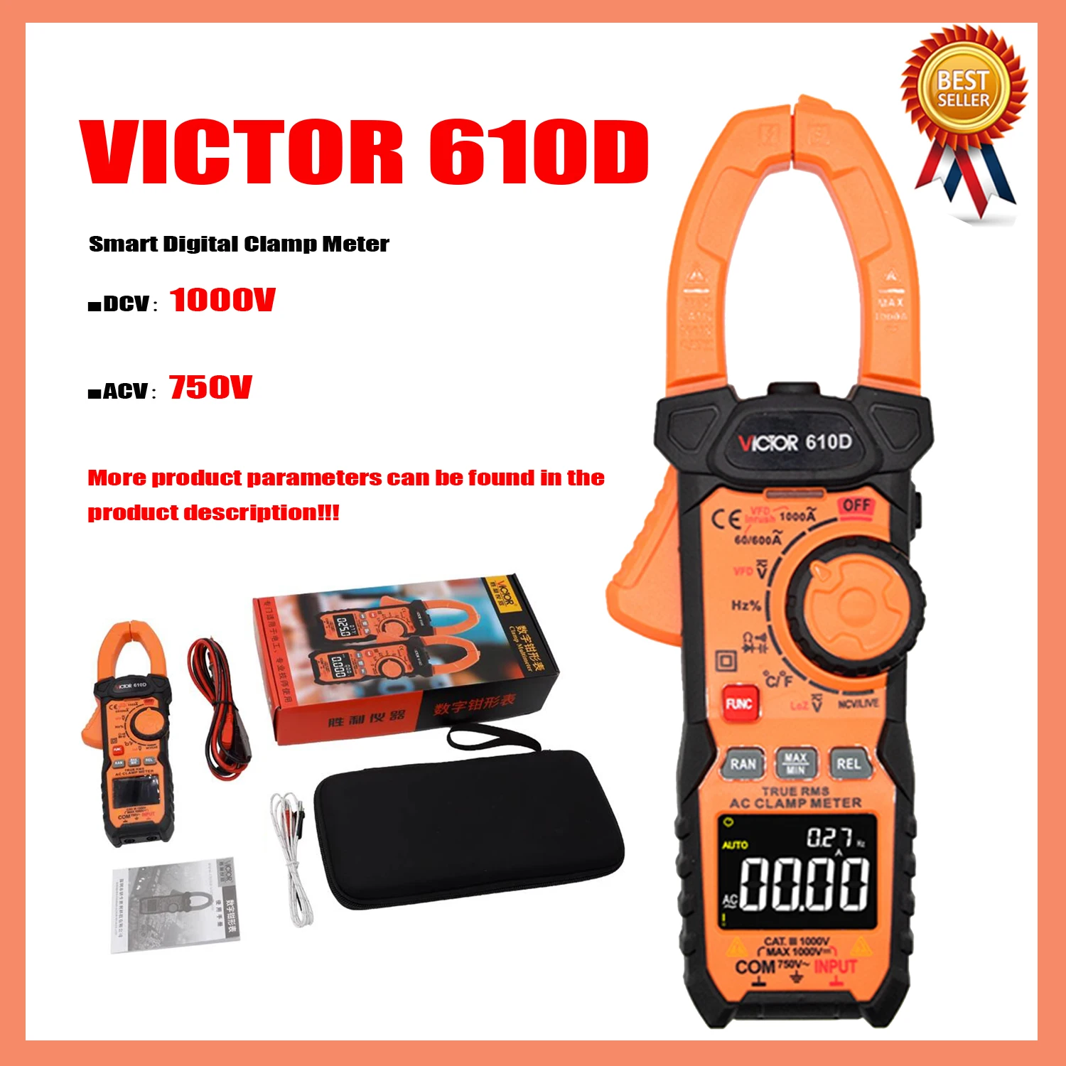 VICTOR 610D 610E Digital Clamp Meter 1000V AC DC True RMS Professional Pinza Amperimetrica Capacitance Ohm Hz VFD Multimeter