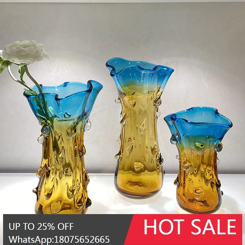 

MJY Nordic Glass Vase Light Luxury Ornament Flower Arrangement European Style Glass Flower