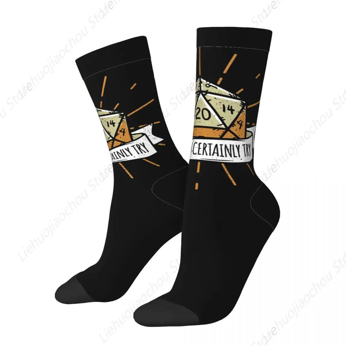 Winter Warm Crazy Design Unisex You Can Certainly Try Dragon Dice Wizard Gamer Socks DnD Sweat Absorbing Crew Socks