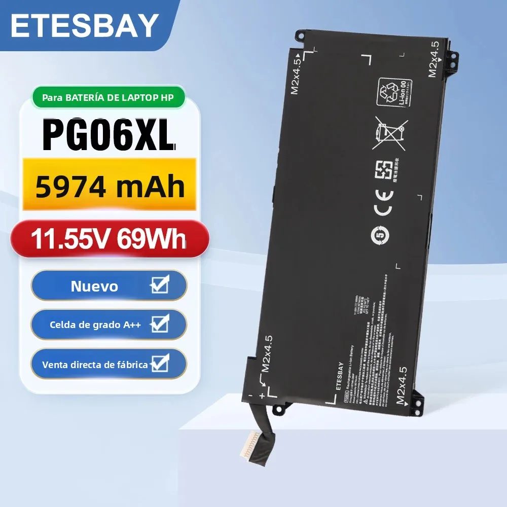 Batería para ordenador portátil ETESBAY PG06XL 69WH/5974mAh para HP Omen 15-DH 15-DH0XXX 15T-DH000 15T-DH100 15-DH1010CA 15-DH1019NR 15-DH1065CL