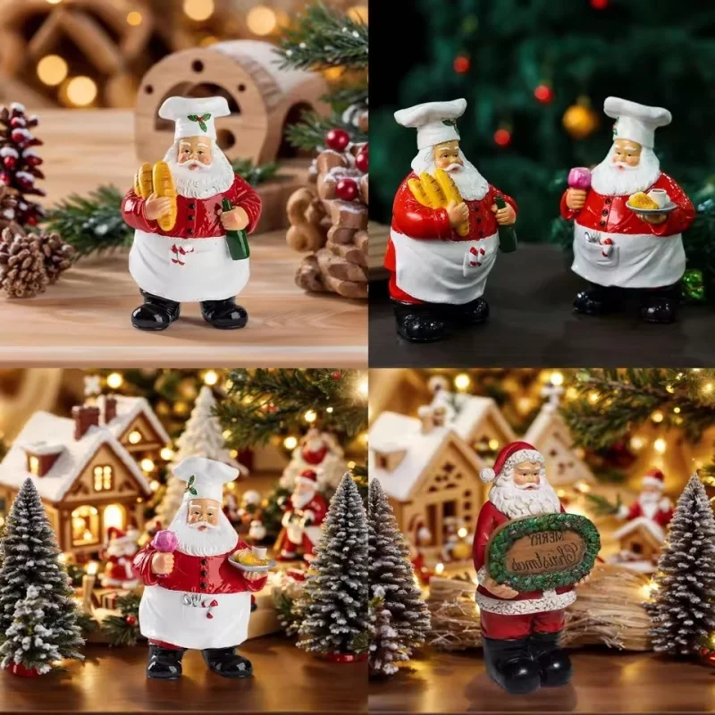 

New Chef Santa Claus Figurine - Resin Christmas Decoration, Home Living Room/Kitchen Table Centerpiece & Collection