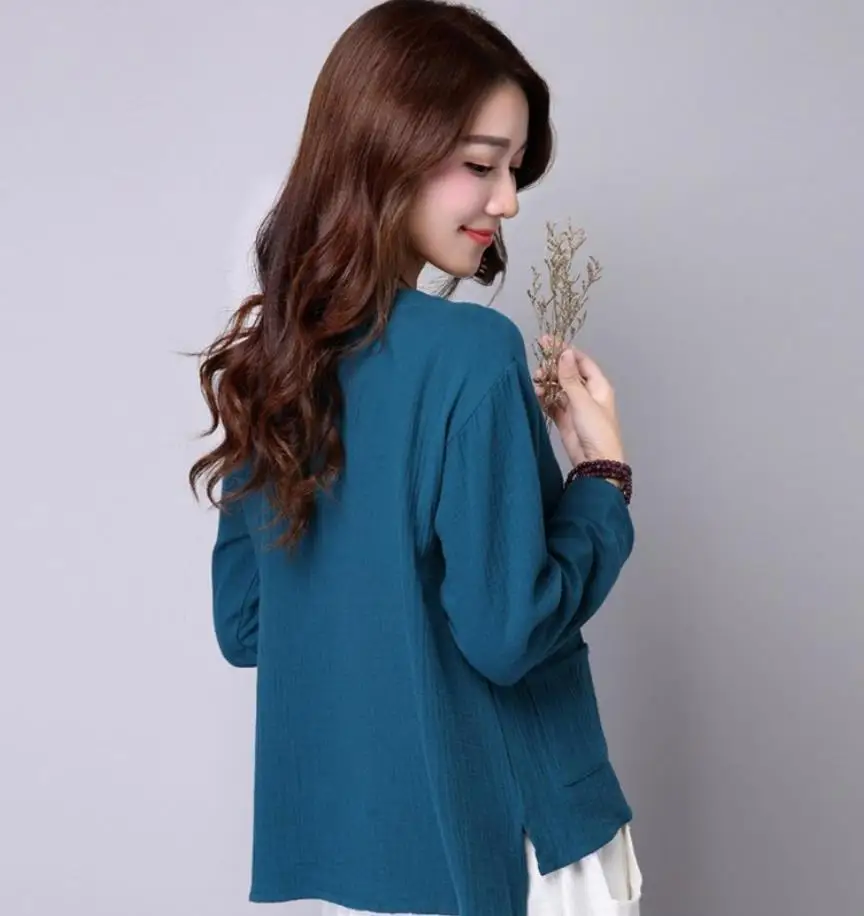 

Vintage plus Size Spring Casual Cotton Linen Blouse with Pocket Fashion Elegant Body Shirt 5XL 6XL for Women hot sale tops