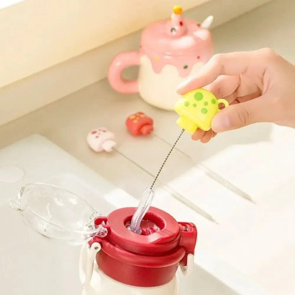 2Pcs Long Handle Water Bottle Cleaner Brush Mushroom Shaped Soft Brush Head Bottle Brush Two-in-one Cup Lid Brush