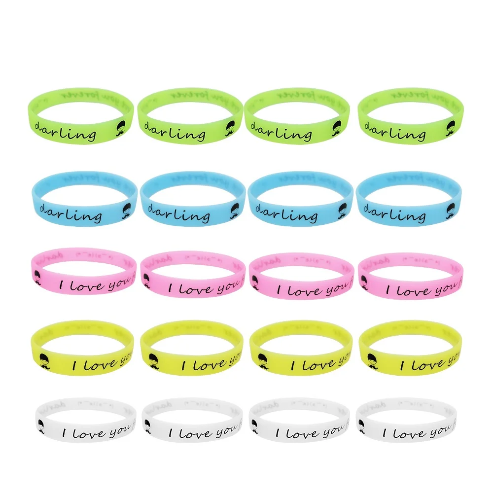 

20pcs Luminous Silicone Wristbands Mixed Colors Soft Fitness Sports School Carnival Glow Dark Customizable One Size Fits Most