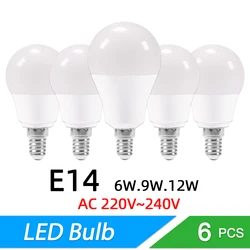 6Pcs E14 LED Lamp 6W 9W 12W AC 220V-240V LED Bulb Cold White / Warm White LED Lights indoor light For Living Room Use