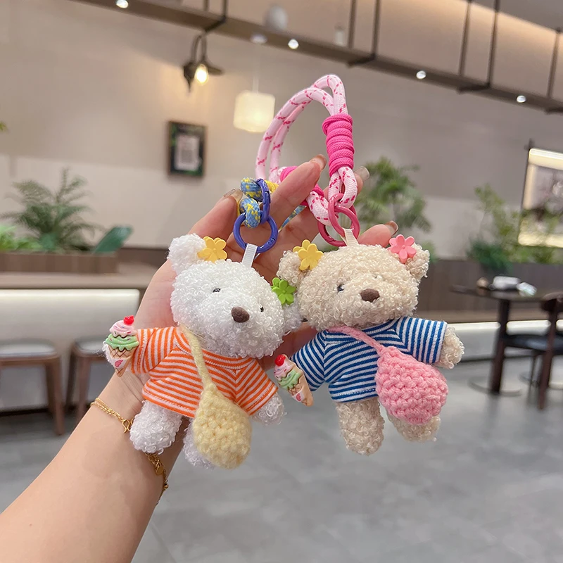 Creative Ice Cream Plush Teddy Bear Keychain Cartoon Cute Lanyard Bag Pendant Exquisite Fashion Couple Style Car Keychain Holida