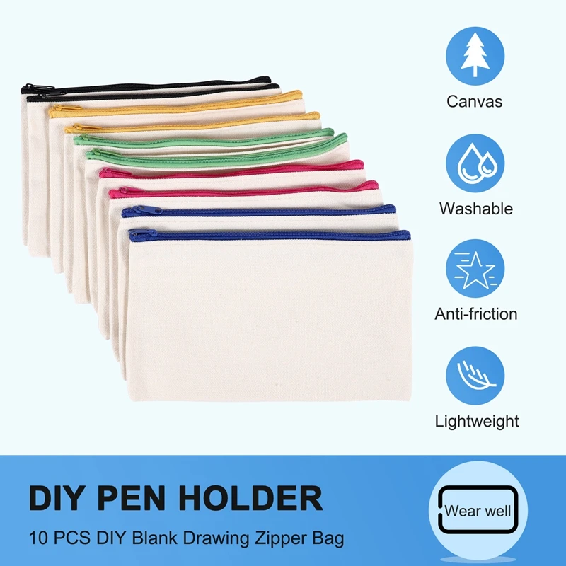 10 قطعة أكياس ماكياج قماش قماش سستة الحقيبة أكياس مقلمة DIY بها بنفسك أكياس الحرفية للسفر DIY بها بنفسك الحرفية المدرسة الملونة سستة