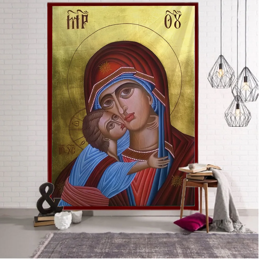 

Virgin Mary tapestry, Christ Jesus art wall hanging cloth, bedroom, living room art decoration, retro home wall decoration