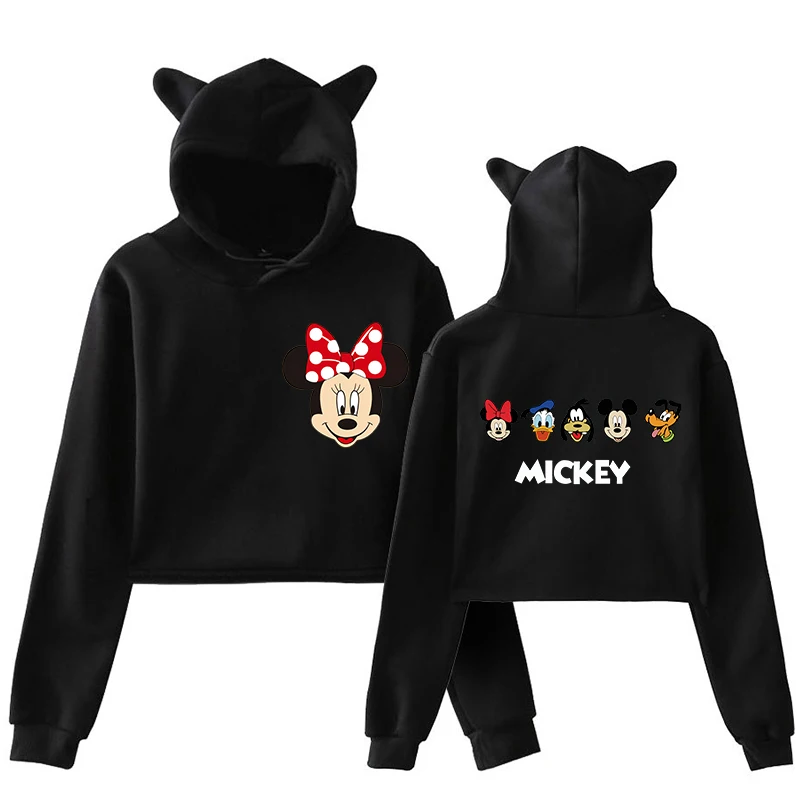 90s Cat Hoodies Minnie Disney Hoodie Crop Top Mickey Mouse Women Sweatshirt Kids Boys Girls Harajuku Streetwear Clothes Cropped