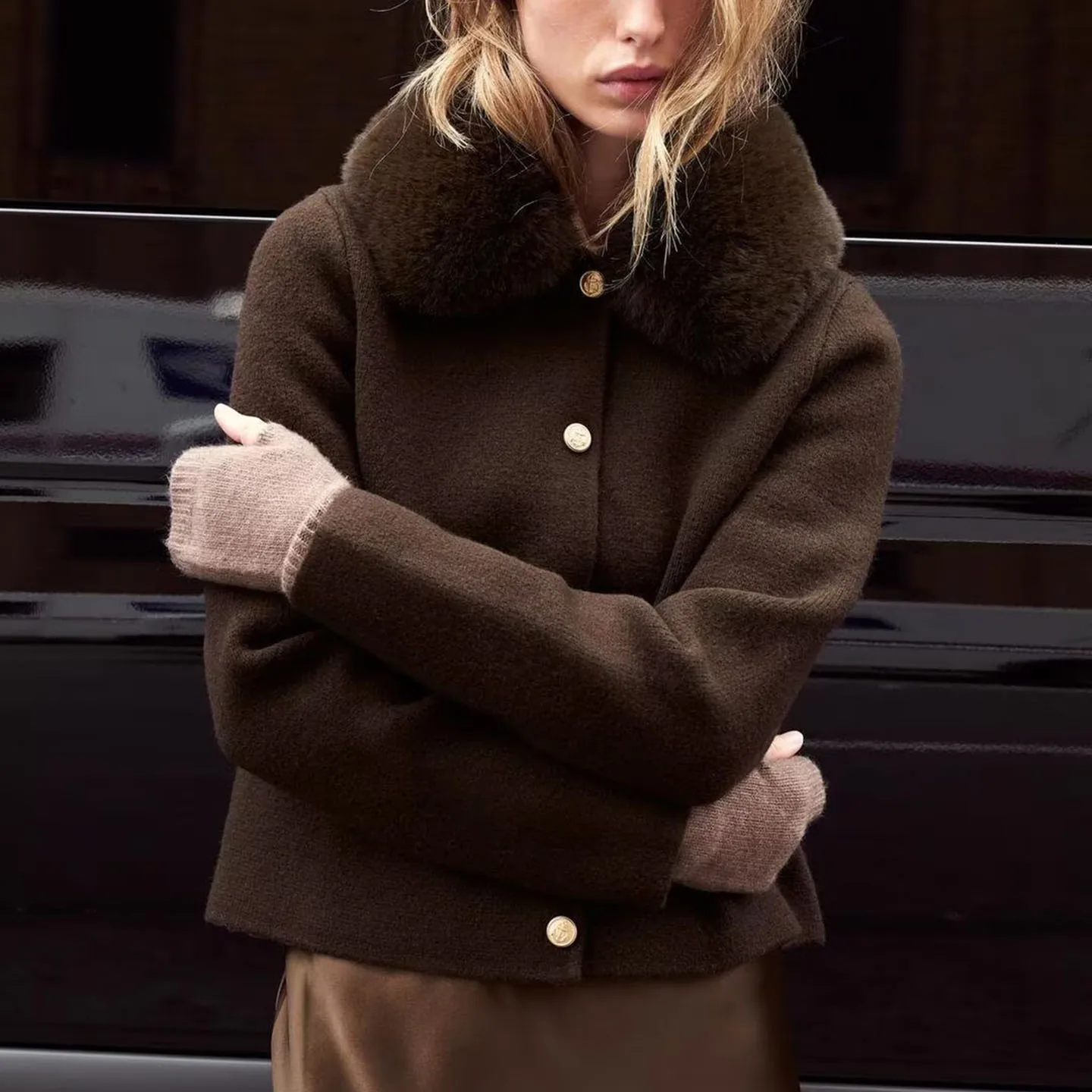 جديد خريف 2025 معطف نسائي محبوك بياقة متعددة الاستخدامات ملابس خارجية عالية الجودة ماركة Z Faionable Ele #2