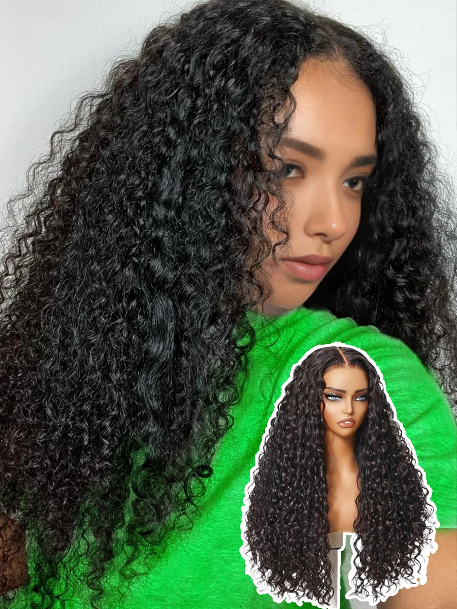 

HD Swiss Lace Frontal Wig Deep Wave 1B Natural Black Human Hair Wigs 18“-40” 200% Density