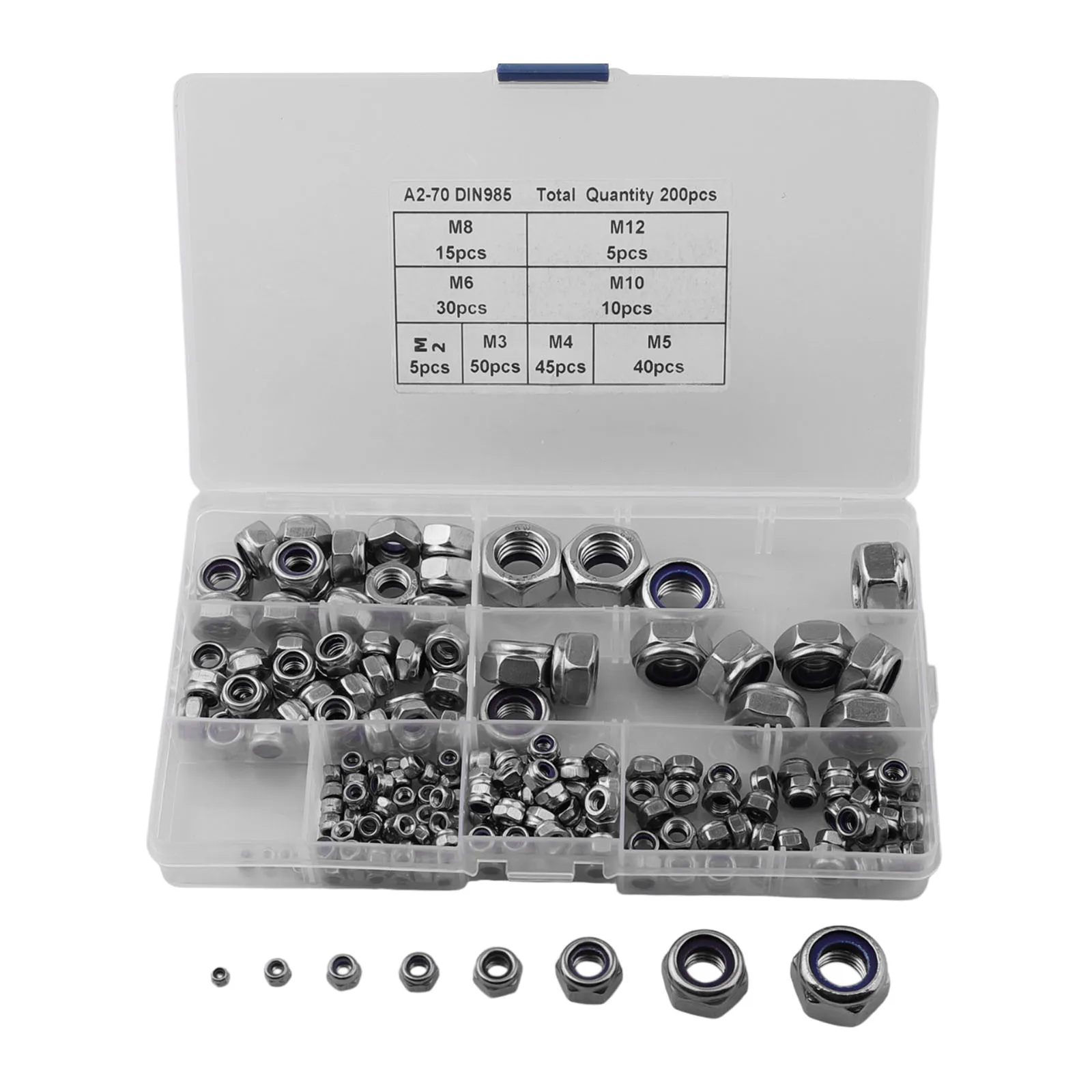 DIY Projects Self-Locking Nut Set Hexagon Nut Assortment Easy Storage Box Multiple Sizes Included Nylon Insert Design