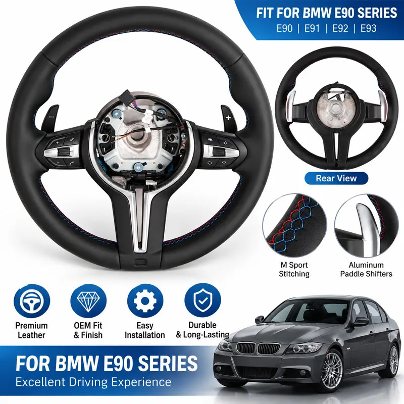 Volante deportivo de cuero M con levas de cambio y botones de control multifunción para BMW Serie 3 E90 E91 E92 E93 E81 E82 E87 E84 E70 325i 328i 335i, volante de actualización para automóvil.