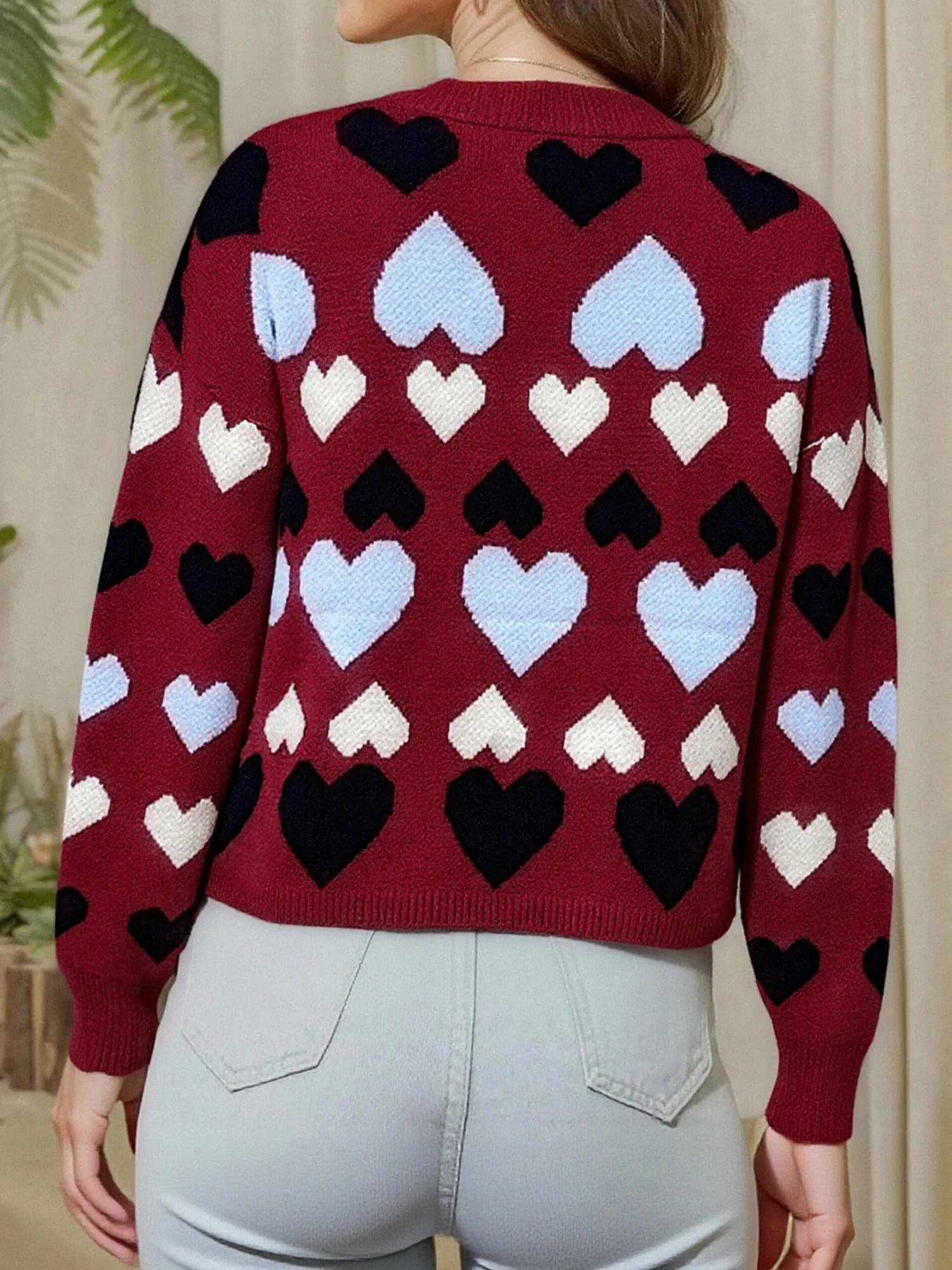 

Women s Cozy Cable Knit Cardigan with Heart-Shaped Buttons and Crew Neckline Long Sleeve Sweater Jacket for Fall Winter Style