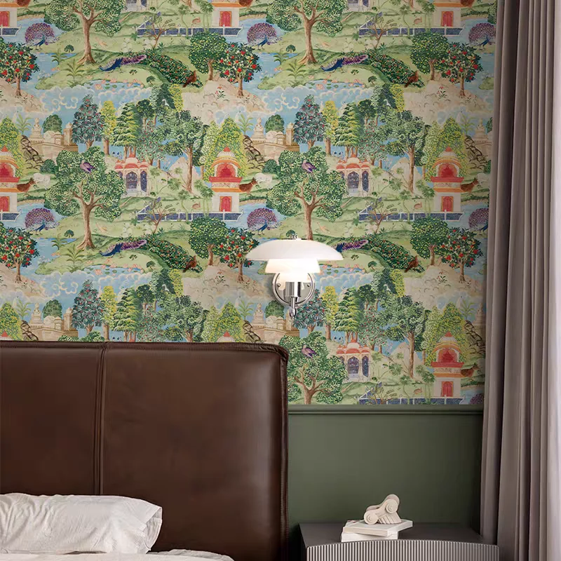 Garden Peacock Self Adhesive Wallpaper Retro Removable Waterproof PVC Contact Paper for Bedroom Living Room Cabinets Home Decor